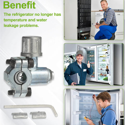 BPV-31 refrigerator tap valve piercing kit, metal silver valve with 1/4, 5/16, 3/8 inch adapters; pack of 2.