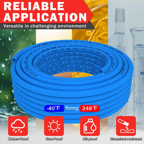 CheeMuii blue air line hose kit with brass DOT fittings and 1/4 in and 3/8 in tubing, coiled pneumatic tubing set