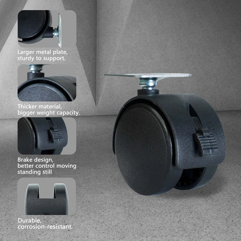 2 Inch Swivel Plate Caster Wheels Set Of 4 With Locks And Stainless Screws 50mm Wheel Diameter close-up showing design features