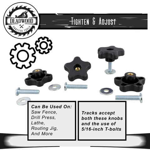 5/16 Inch Threaded Knob Kit With Bolts And Washers, 4 Pack T Track Clamping Knobs for jigs, fences, fixtures, drill presses.
