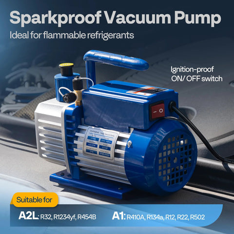VIVOHOME blue HVAC vacuum pump with oil bottle, 1/3 HP, 4.5 CFM, 1-stage