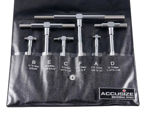 Telescoping Gage Set Five Sixteenths To Six Inches Six Piece With Hardened Contact Points And Self Centering System In Rustproof Steel