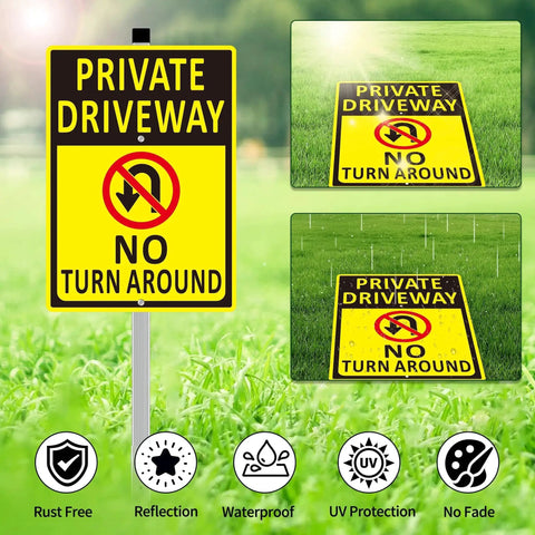 2 Pack No Turn Around Driveway Sign 14x10 Inch Heavy Duty Aluminum Private Driveway Signs With Long Stakes Rust Proof