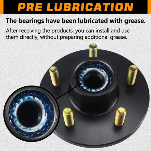 Pre-lubricated Two Pack Heavy Duty Trailer Hub Kit for 3500 Lb Trailers 5 Lug 4.5 Inch Bolt Pattern Fits Tapered EZ Lube Spindle