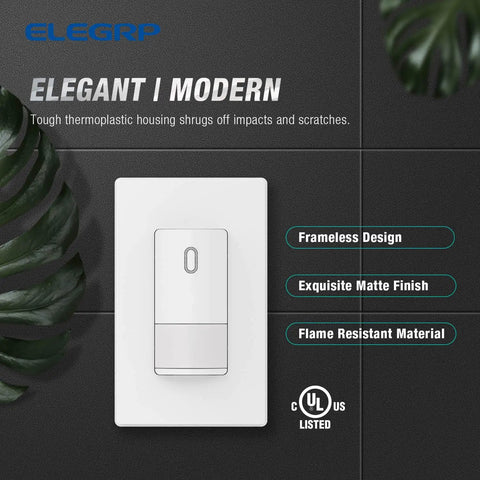 Single Pole Motion Sensor Light Switch With 120 Degree PIR Coverage, Grounding Required And No Neutral Wire, Matte White, UL Listed