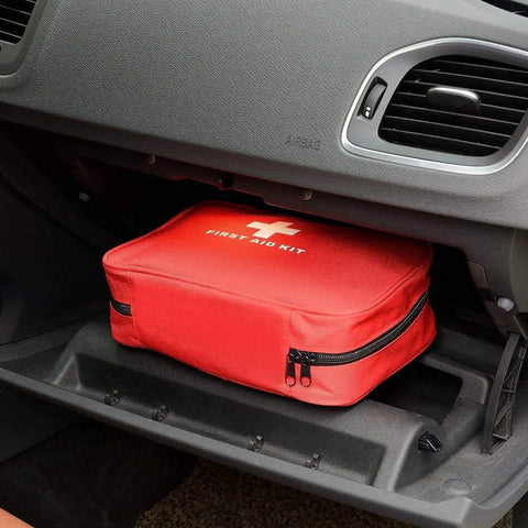 Red Empty First Aid Kit Bag For Travel And Home Lightweight Nylon Medical Organizer in car glove compartment