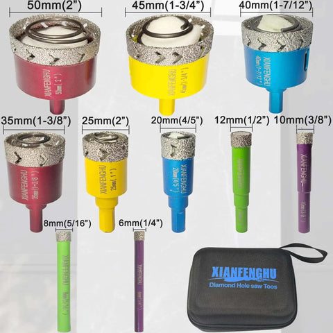 Diamond Hole Saw Set Ten Pieces One Quarter Inch To Two Inch with drill bits for porcelain tile and more, tool bag included
