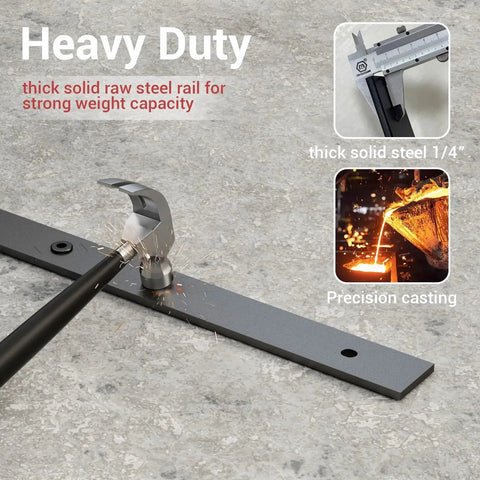 Bi Folding Barn Door Hardware Kit 5ft 60 Inch Sliding Track For Four Doors Heavy Duty Carbon Steel Frosted Black Finish Rust Resistant Hardware Only No Wood Door Included With Mounting Hardware close-up showing track and tools