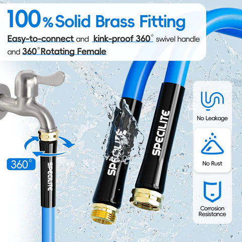 SPECILITE hot/cold garden hose, blue, 50 ft x 5/8 in with 3/4 in brass fittings