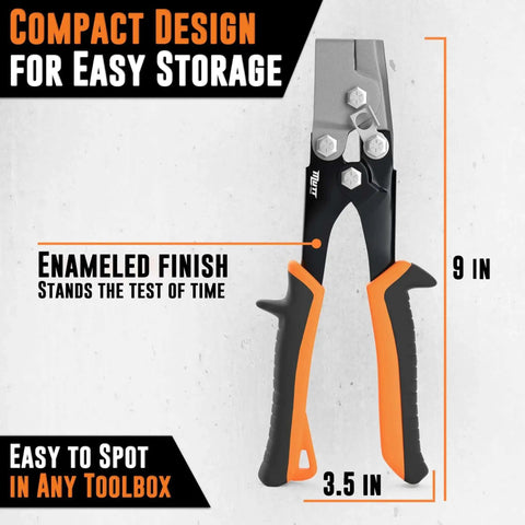 Beast Heavy Duty Snap Lock Punch Notcher With Safety Lock for sheet metal gutter work, 9-inch tall, orange and black design