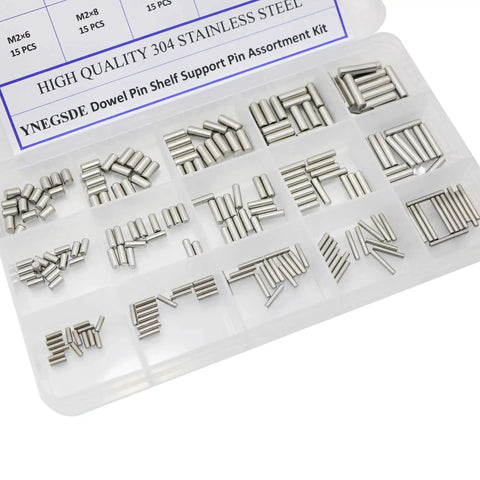 225 Piece Stainless Steel Dowel Pin Assortment Kit M2 M3 M4 304 Steel Parallel Pins 6 to 16mm Shelf Support & Alignment Pins Set
