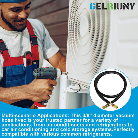 HV1S 3/8 in heavy-duty vacuum charging hose, 5 ft, 800 psi working, 4000 psi burst, 3/8–1/4 in fittings.
