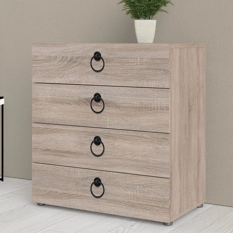 Wooden dresser with 12 Pack Ring Drawer Pull Handles For Cabinets And Drawers, Zinc Alloy Dresser Knobs In Black Finish, 1.8 Inch Outer Diameter