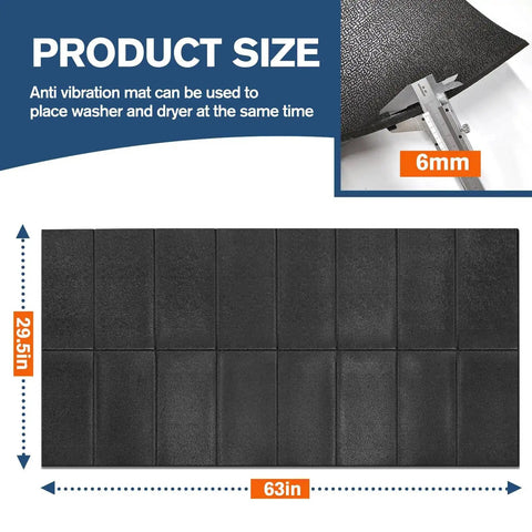 Anti-Vibration Floor Mat For Washer And Dryer, Large 62.9 X 29.5 Inches, close-up of rubber texture and size measurements