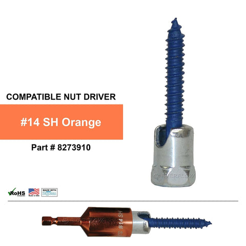 Sammys 8269957 75 Screw Swivel Threaded Rod Anchor with Climaseal Blue Coating next to compatible #14 SH Orange nut driver.
