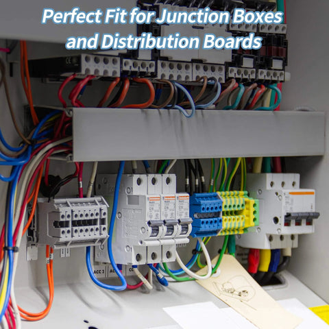 4 Pack Ten Position Neutral Bus Bar Terminal Block With Blue Insulated Base And Included Screws For Clean Easy Electrical Distribution In Breaker Panels And Distribution Boxes installed in junction box.