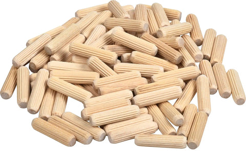 Fluted Wood Dowel Pins, One Quarter Inch Diameter, One Inch Length, 100 Count, Chamfered Ends For Easy Insertion And Strong Glue Distribution