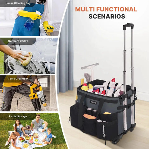 Large Rolling Cleaning Caddy On Wheels With Detachable Trolley Gray Waterproof Organizer For Home Car Office And Picnic