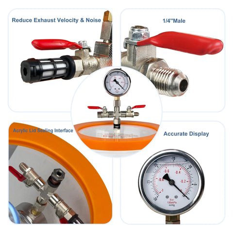 BACOENG 2.8 Qt vacuum chamber kit for resin; acrylic lid, pressure gauge, red-lever valves, Amazon brand