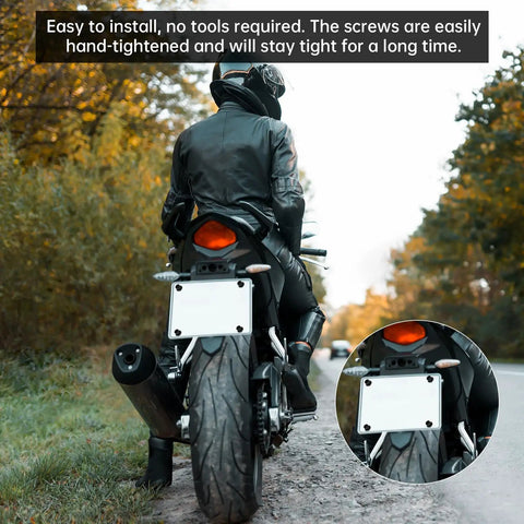 Motorcycle rear view showing license plate secured with 4 Pack 6mm Nylon License Plate Bolts And Nuts Kit With 25mm Screw Length And Universal Thread For Cars Trucks Motorcycles And Bikes Durable Weatherproof Fasteners That Keep Plates Secure And Vibration Free