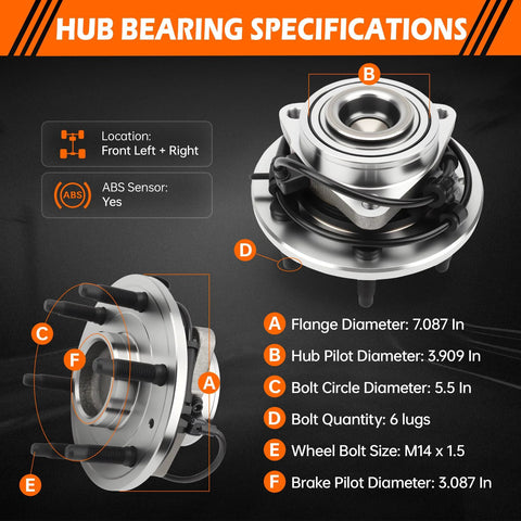 2WD Front Wheel Bearing Hub Assembly 515054 With ABS For Chevy Silverado 1500 1999-2006 specifications diagram
