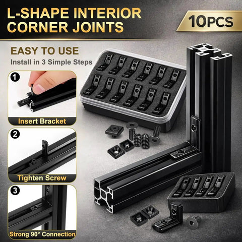 Heavy Duty 2020 Aluminum Extrusion Hardware Kit with 3 Way End Corner Brackets and L Shape Interior Corner Joints