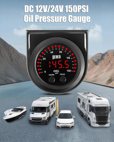 Digital LED Oil Pressure Gauge Kit With 0 To 150 PSI Range Digital Red LED Readout For Fast Clear Readings