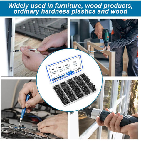 620 Piece M3 Wood Screws Assortment Kit With Phillips Drive Flat Head Self Tapping Screws Black Short Screws Set for DIY use