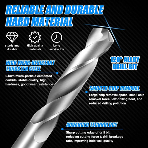 Solid Carbide Drill Bit Set Four Piece Tungsten Carbide Bits, close-up showing high wear-resistant tungsten steel and advanced technology.