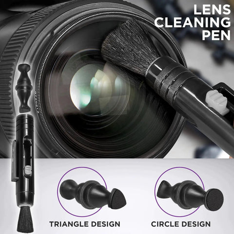 Lens cleaning pen in Camera Cleaning Kit With Air Blower And Lens Cleaner Spray For Canon Nikon Sony, showing brush and design types.