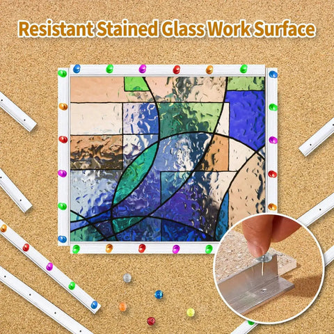 12 By 12 By 0.5 Inch Stained Glass Work Surface Cutting Mat with stained glass design and hand using tool on edge
