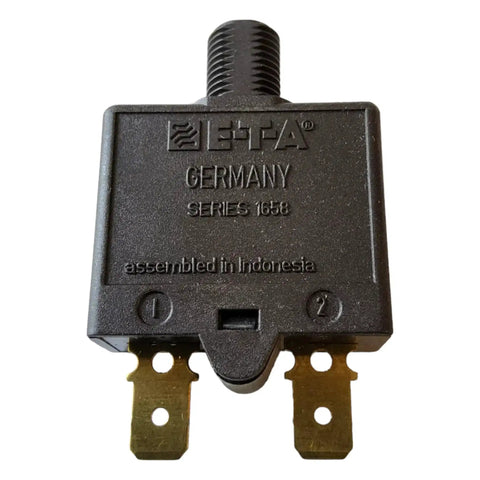 Compact Thermal Reset Tiny But Mighty Single Pole Circuit Breaker Push to Reset, 10 Amp, 240 VAC, front view