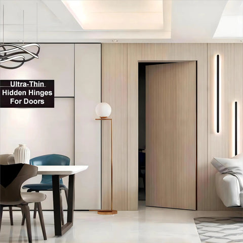 Hidden Door Hinges Ultra Thin Concealed Design With 110 Lb Load Capacity And Silent Adjustable Operation in modern room setup