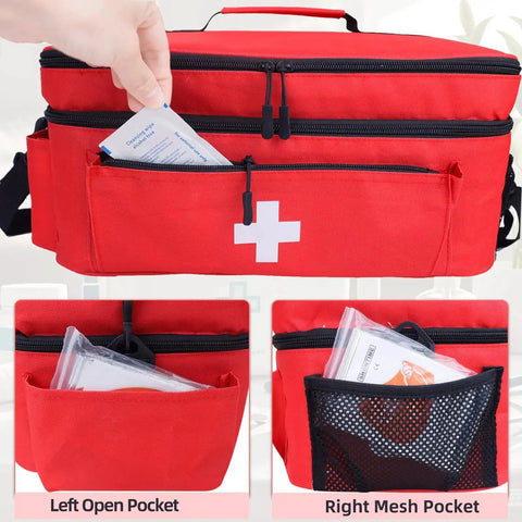 Front view of Go-To Spacious Double Layer First Aid Bag For Easy Organizing ALSLEA Large Medical Organizer showing open pockets