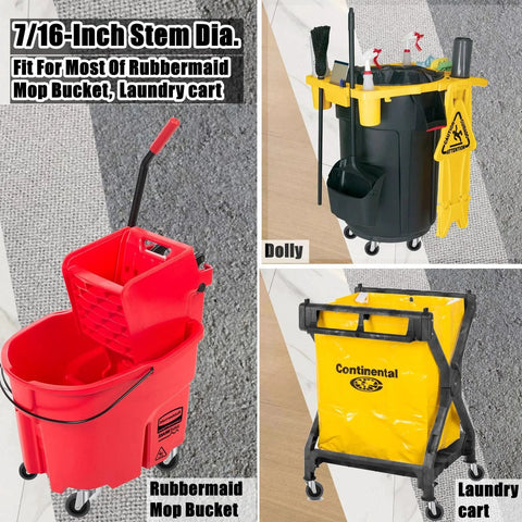 Three Inch Swivel Stem Caster Set Of Four For Rubbermaid Mop Buckets And Utility Carts With Seven Sixteenth Inch Stem Diameter