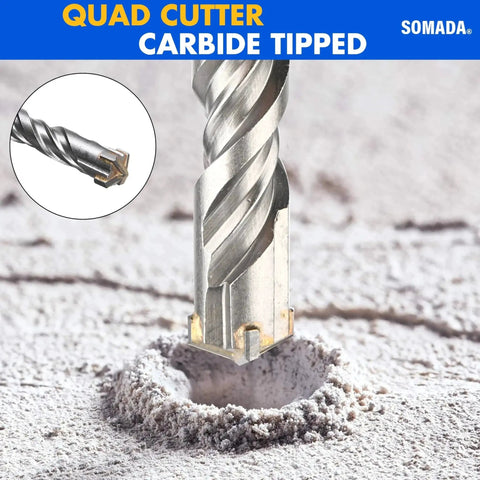 Close-up of Long 1 Inch SDS Plus Drill Bit For Rotary Hammers, 39 Inch Overall Length, 10mm SDS Plus Shank drilling concrete