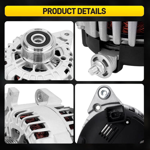 Close-up views of 120A High Output Alternator Plug-And-Play Replacement For Nissan Rogue X-Trail 2014-2020 showing components.