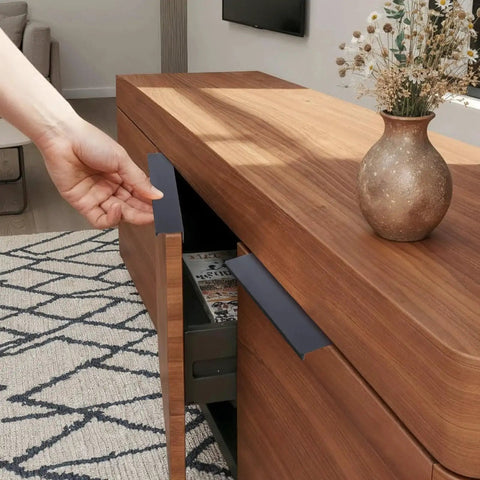 Installing 30 Pack Matte Black Aluminum Cabinet Handles 5.9 Inch Flat Back Hidden Back Mount Finger Pulls on dresser drawer