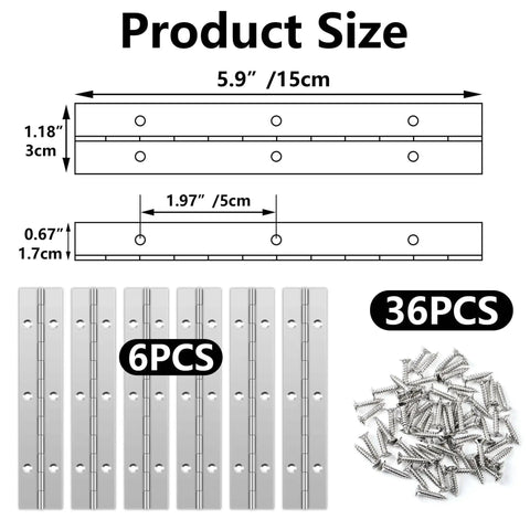 Durable 6 Inch Stainless Steel Piano Hinge Set For Cabinets And Doors Heavy Duty Continuous Hinge Pack Of 6 With 36 Screws