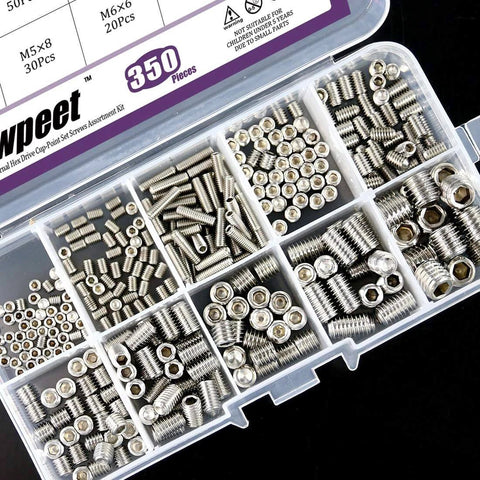 Stainless Steel Allen Head Socket Grub Screw Set With 350 Pieces In 10 Sizes M3 To M8 Internal Hex Drive Cup Point Screws