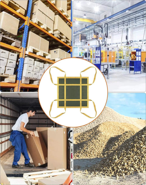 Heavy Duty Canvas Cargo Lifting Pad Net 3.28 Ft Square With Reinforced Handle for construction, logistics, and transport in use
