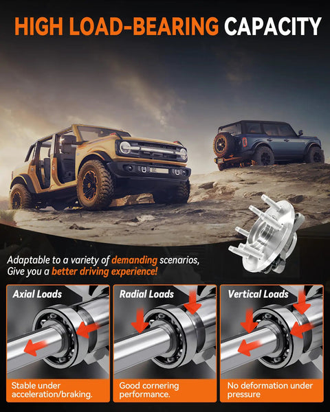 2 Pack Front Wheel Bearing Hub Assembly 515042 Fits Ford Expedition 2003 To 2006 And Lincoln Navigator 2003 To 2006 2WD 6 Lug Direct Fit Replacement Premium Aftermarket Upgrade shown with vehicles in a rugged terrain.