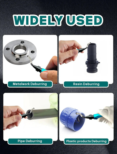 Deburring Tool With 12 HSS Rotary Blades For 3D Printing Resin And Metal Deburring Of Tubing And Small Parts With Blue Handle And High Durability Blades For Sharp, Smooth Edges For Precise Finish Every Time used on metal, resin, pipe, and plastic.