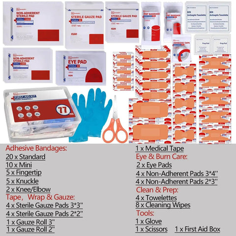 Complete 77 Piece First Aid Kit Refill Supplies Pack For Home Office Travel And Outdoors with adhesive bandages and wound care essentials