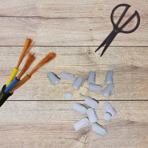 Gray ceramic wire connectors for 22-10 AWG high-temperature wiring, twist-cap style