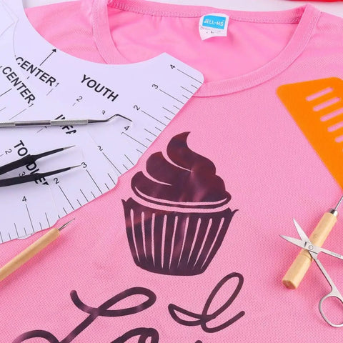 30 Piece Precision Craft Weeding Tools Set For Vinyl Weeding And DIY Art Projects, Scrapbooking, Sewing, And Hobby Crafting on pink fabric with cupcake design