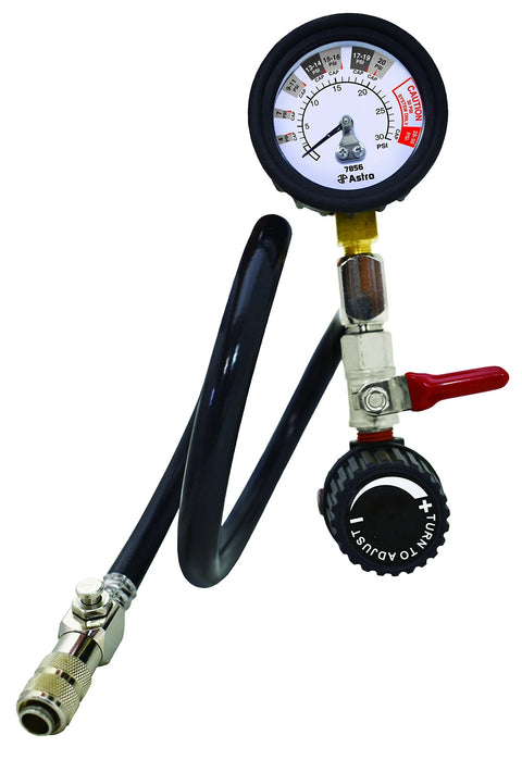 Astro Pneumatic Tool 7856 universal air-powered cooling system pressure tester with gauge, black hose, red lever
