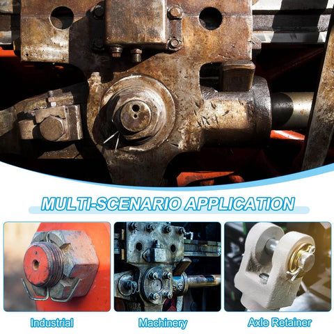 Multi-scenario application of clevis pins; industrial, machinery, and axle retainer uses.