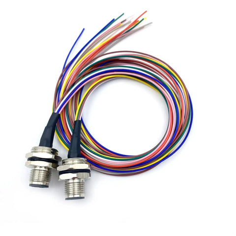 Two Pack M12 8 Pin A Code Male Connector Cable Rugged Weatherproof IP67 Back Mount Unshielded Straight Aviation Socket Sensor Receptacle