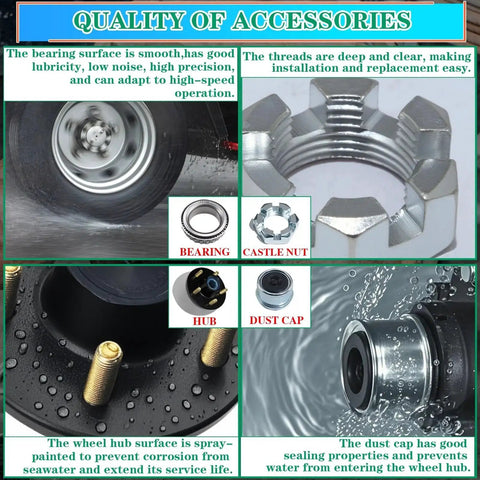 Quality features of Two Sets OZISENS Pre Lubricated Trailer Hub Kits for Five by Four and Half Inch Hubs on 2000 lb Axles